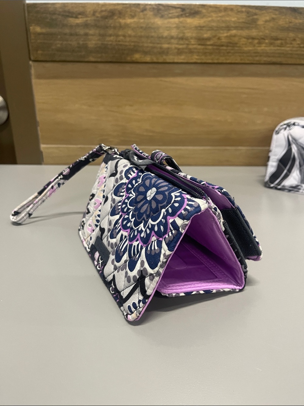 Vera Bradley Navy, Purple & Pink Quilted Floral Wristlet Wallet - Picture 9 of 9